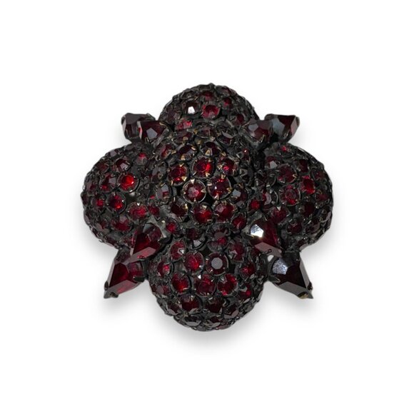 Vintage Warner Red Crystal Flower Brooch Pin Japanned Metal 2.5" Diameter - Picture 2 of 13